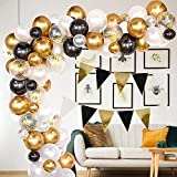 GoExquis 96PCS White Black Gold Confetti Balloon Arch Garland Kit including 12PCS Triangle Flags Perfect for Birthday 2022 New Year Graduation 2021 BS01-96