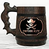 Pirate Skull Wooden Mug, Groomsmen Mug, Sea Of Thieves Inspired Beer Mug. Personalized Gift Mug, Wooden Beer Mug, Beer Tankard. Gift For Him. Personalized Beer Stein #140/0.6L / 22 ounces