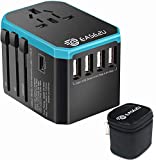 International Adapter for Travel, Universal for Selective Dual Voltage Hair Dryer, Straightener, All USB Devices Phones, Worldwide Charger Plug 5 Fast USB 8A AC Outlet UK European Asia 200+ (Blue)