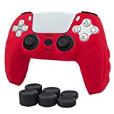 CHIN FAI PS5 Controller Grip Cover, Anti-Slip Silicone Skin Protective Cover Case for Playstation 5 DualSense Wireless Controller with 6 Thumb Grip Caps (Red)
