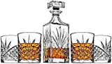 James Scott 5-Piece Irish-Cut Crystal Decanter & Whiskey Glasses Set - for Liquor, Whiskey, Wine and Bourbon - Includes 1 x 24 oz. Decanter with Stopper and 4 x 11 oz. Glasses | Beautiful Gift Box