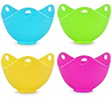 Poached Egg Cup Pack of 4,Silicone Egg Poacher Cups with Ring Standers,Eggs Poaching Cups for Stovetop or Microwave Egg Cooking, Easy Release and Cleaning - BPA Free,Stove Top and Dishwasher Safe