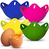 Silicone Egg Poaching Cups Easy 4pcs Release and Cleaning, Poached Egg Cup with Ring Standers for Eggs Benedict Set of Microwave Egg Poachers Silicone Pots Cooker Microwave Stove Top, Dishwasher Safe