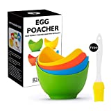 YEEJA Egg Poacher Perfect Poached Egg Maker Poached，Food Grade Non Stick Silicone Egg Poaching Cup for Microwave or Stovetop Egg Poaching, with Extra Silicone Oil Brush，Pack of 4