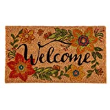 Evergreen Colorful Floral Welcome Natural Coconut Fiber Coir Floor Mat, 28 x 16 inches