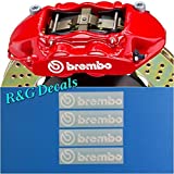 R&G Brembo HIGH Temperature Brake Caliper Decal Sticker Set of 4 Decals + Instructions + Decal Surface Preparation Solution (White)