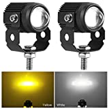 Zmoon Motorcycle LED Driving Fog Lights 60W Amber and White Projector Lights 1.3" Aux Spotlight, Compatible with Jeep E-Bike Tractor Pickup Truck ATV UTV SUV Boat etc. (2 Pack)