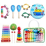 Childom Kids Musical Instruments Musical Instruments Wood Xylophone for Kids Children, Child Wooden Music Shakers Percussion Instruments Tambourine Birthday Gifts Present with Carrying Bag