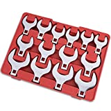 EFFICERE 14-Piece Premium 1/2" Drive Jumbo Crowfoot Wrench Set | Include Standard SAE Sizes from 1-1/16" to 2" with Storage Tray | Chrome Vanadium Steel and Mirror Chrome Finish