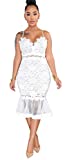 Womens Sexy Sleeveless Deep V Neck Lace Mesh Paneled Ruffles Bodycon Party Clubwear Dress White