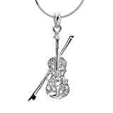 Spinningdaisy Silver Plated Crystal Violin with Bow Necklace