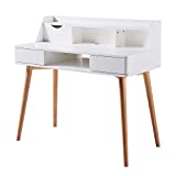 Versanora Creativo White Work Study Table Desk with Storage Drawer Shelf Natural Finish for Living Room Home and Office