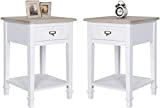 White Wooden End Tables Set of 2, Nightstand with Storage Drawer for Living Room Bedroom