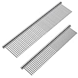 Cafhelp 2 Pack Dog Combs with Rounded Ends Stainless Steel Teeth, Cat Comb for Removing Tangles and Knots, Professional Grooming Tool for Long and Short Haired Dog, Cat and other pets, 6.3IN/7.4IN