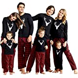 IFFEI Matching Family Pajamas Sets Christmas PJ's with Deer Long Sleeve Tee and Plaid Pants Loungewear Men XL Black