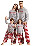 IFFEI Family Matching Pajamas Set Christmas PJ's Sleepwear Believe Printed Top with Striped Bottom Women: L Grey-red