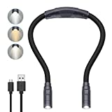 AMIR Upgraded LED Neck Reading Light, Book Light for Reading in Bed, 3 Colors, Brightness Adjustable, Bendable Arms, Rechargeable, Long Lasting, Perfect for Reading, Knitting, Camping, Repairing