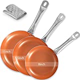 FRUITEAM Non-stick 3-Piece-Frying-Pans Set, Ceramic Coating Cookware Set Oven Chef Induction Pans with Heavy Duty Stainless Steel Handles, Aluminum Classic Skillet Set for Family Meals