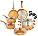 DIJA Nonstick Pots and Pans Set, 14pcs Ceramic Cookware Set, Non-stick Pan Set for Cooking, Stock Pot, Sauce Pans, Deep Saute Pan with Lid, Gas, Induction Compatible