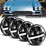 UNI-SHINE DOT Approved 5 3/4 5.75 Inch LED Headlights 4PCS White DRL H4 Hi/Low Headlight Plug and Play Compatible with Classic Muscle Cars Gran Torino P-eterbilt Semi 349 359 Truck Pickup