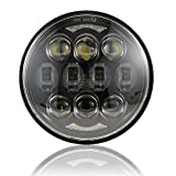 DOT Approved 80W 5-3/4" 5.75" Round LED Projection Headlight Compatible with Dyna Street Bob Super Wide Glide Low Rider Night Rod Train Softail Deuce Custom Sportster Iron 883,Black