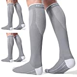 CelerSport 3 Pairs Compression Socks for Men and Women 20-30 mmHg Running Support Socks, Grey (3 Pack), XX-Large