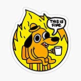 This is Fine Doggo | This is Fine Dog | This is Fine Meme - Blue Background Sticker - Sticker Graphic - Auto, Wall, Laptop, Cell, Truck Sticker for Windows, Cars, Trucks