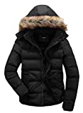 Wantdo Men Winter Puffer Coat Casual Fur Hooded Warm Outwear Jacket Black Medium