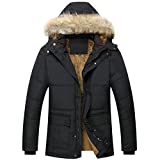 Keevoom Men's Winter Coat Warm Thicken Parka Jacket with Detachable Fur Hood(Black,M)