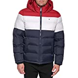 Tommy Hilfiger Men's Hooded Puffer Jacket, red/White/Midnight, X-Large