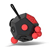 Fidget Dodecagon 12 Side Fidget Toy Cube Relieves Stress and Anxiety Anti Depression Cube for Children and Adults with ADHD ADD OCD Autism (A4 Black red)