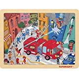 TOP BRIGHT 24 Piece Puzzles for Kids Ages 3-5 - Fire Rescue Wooden Jigsaw Puzzle with Storage Tray