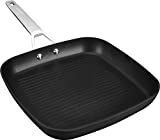 MsMk Square Grill Pan with lid, Stay-Cool Handle, Each Ridge Nonstick, Oven Safe Dishwasher Safe Induction Grill pans for Stove Tops, Square Frying Pan, Bacon Pan, Indoor Chicken Skillet, 11-Inch