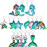 Yaomiao 18 Pieces Flip Sequin Mermaid Tail Keychains Reversible Dolphin Keychains Glitter Flip Star Keyring for Birthday Marine Party Supplies, 4 Styles