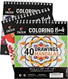 3 Adult Coloring Books: Animals, Flowers & Mandala - 3 x 40 Detachable Sheets (8.2 x 9.4 Inches) - Art Supplies for Art Therapy, Anxiety & Stress Relief