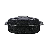 Granite Ware Oval Roaster 13 inch with Lid (Speckled Black) - Enamelware roasting pan. Home or on the Grill.