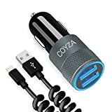 COYZA Fast Car Charger Adapter, Compatible with iPhone 14/13/12/11/Pro Max/Pro/Mini/X/XS/XS MAX/XR/SE 2020/8 Plus/8/7 Plus/7/6s/6/5/SE, 3.1A Dual USB Ports with Coiled Charging Cable Cord