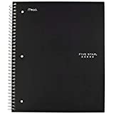 Five Star Spiral Notebook, 5 Subject, Wide Ruled Paper, Fights Ink Bleed, Water Resistant Cover, 8" x 10-1/2", 200 Sheets, Black (72045)