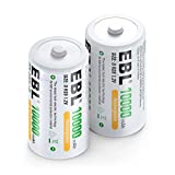 EBL D Size Rechargeable Batteries D Cell 10000mah NiMH Battery, 2 Counts