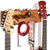 Guitar Wall Mount with 2 Rotatable Rubber Hook, Wood Guitar Wall Hanger with Shelf and Pick Holder, Guitar Holder Wall Stand Hanging Rack for Acoustic Electric Guitar, Bass, Gifts for Guitar Players