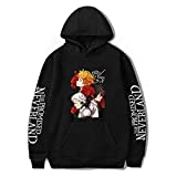 Vivimeng The Promised Neverland Season 2 Hoodie 2D Printing Loose Unisex Warm Polyester Hooded Sweatshirt (Black 1,XXL)