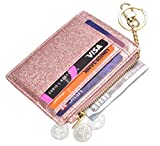 Womens Slim RFID Credit Card Holder Mini Front Pocket Wallet Coin Purse Keychain (starRosegold)