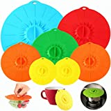 7 Pack Silicone Lids, Microwave Splatter Cover, 5 Sizes Reusable Heat Resistant Food Suction Lids fits Cups, Bowls, Plates, Pots, Pans, Skillets, Stove Top, Oven, Fridge BPA Free, Mothers Day Gifts