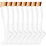 ACTINPUT 8 Pairs Compression Socks Women & Men -Best Medical,Nursing,Travel & Flight Socks-Running & FitnessPregnancy -15-20mmHg (L/XL, White)