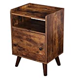 HOOBRO End Table, 3-Tier Nightstand with Switchable Door, Side Table for Small Spaces, Wooden Look Accent Table, Stable and Sturdy Construction, Rustic Brown BF51BZ01