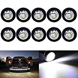 KEING 10 Pack Sealed Waterproof Mini Round 3/4 Inch White LED Marker lights Signal Light 12V for Trailer Truck Bus Pickup Van ATV RV Lorry Caravan, 5 Years Warranty