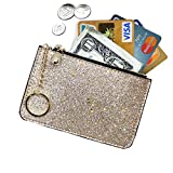 AnnabelZ Coin Purse Change Wallet Pouch Bling Card Holder with Key Chain Zip (Gold)