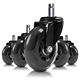 Universal Office Chair Caster Wheels Replacement 3" Computer Desk Chair Wheels with Soft Rubber Rollers Professional Chair Casters for Wood & Laminate Floors Set of 5