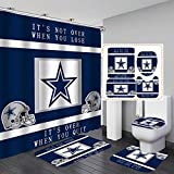 SKAILIÉ 4PCS/Set Sports Shower Curtain, White Navy Blue Stripe Texas Star Grey Helmet American Football Player Championship Positive Inspirational Quotes Bathroom Decor, Non-slip Bath Rugs, Never Quit