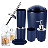 HOMEACC Navy Blue Bathroom Accessories Set of 8,with Toothbrush Holder,Toothbrush Cup,Soap Dispenser,Soap Dish,Toilet Brush Holder,Trash Can,Cotton Swab Box,Plastic Bathroom Set for Home and Bathroom